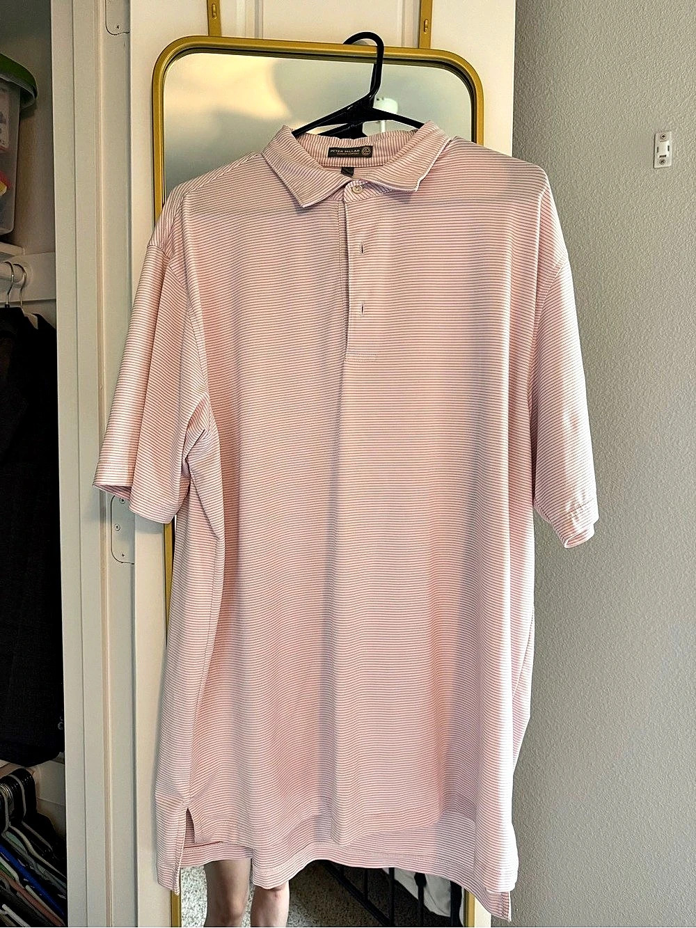 Peter Millar Striped Polo in Pink & White